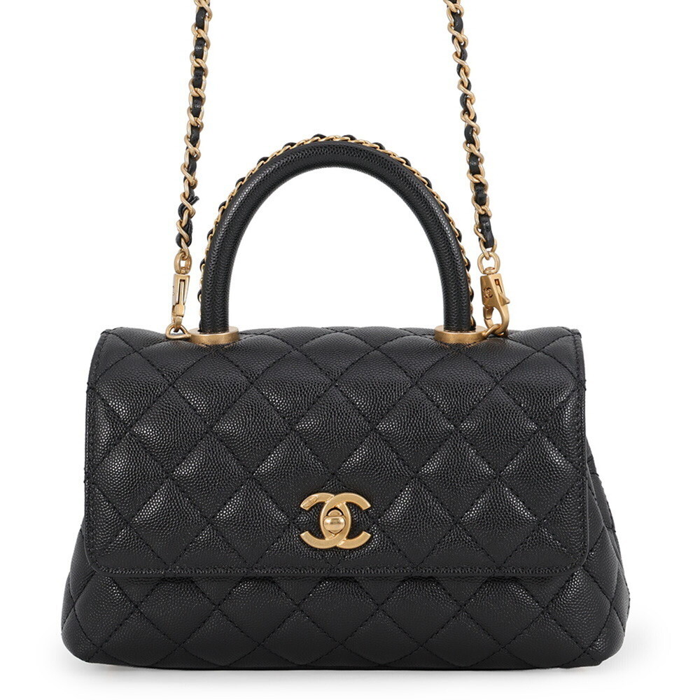 Chanel Matelassé Handbag, Coco Mark, Handle, XS, Caviar Skin, A92990, 2-way S...